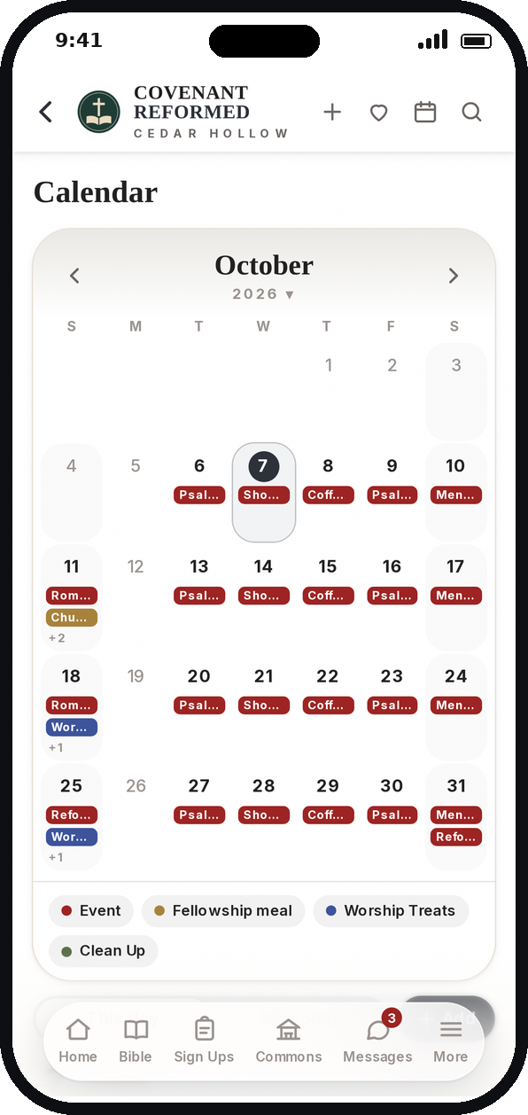 The Calendar screen