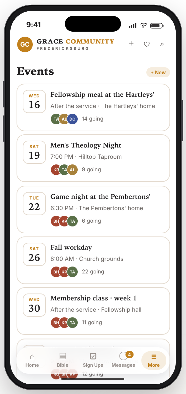 The Events screen